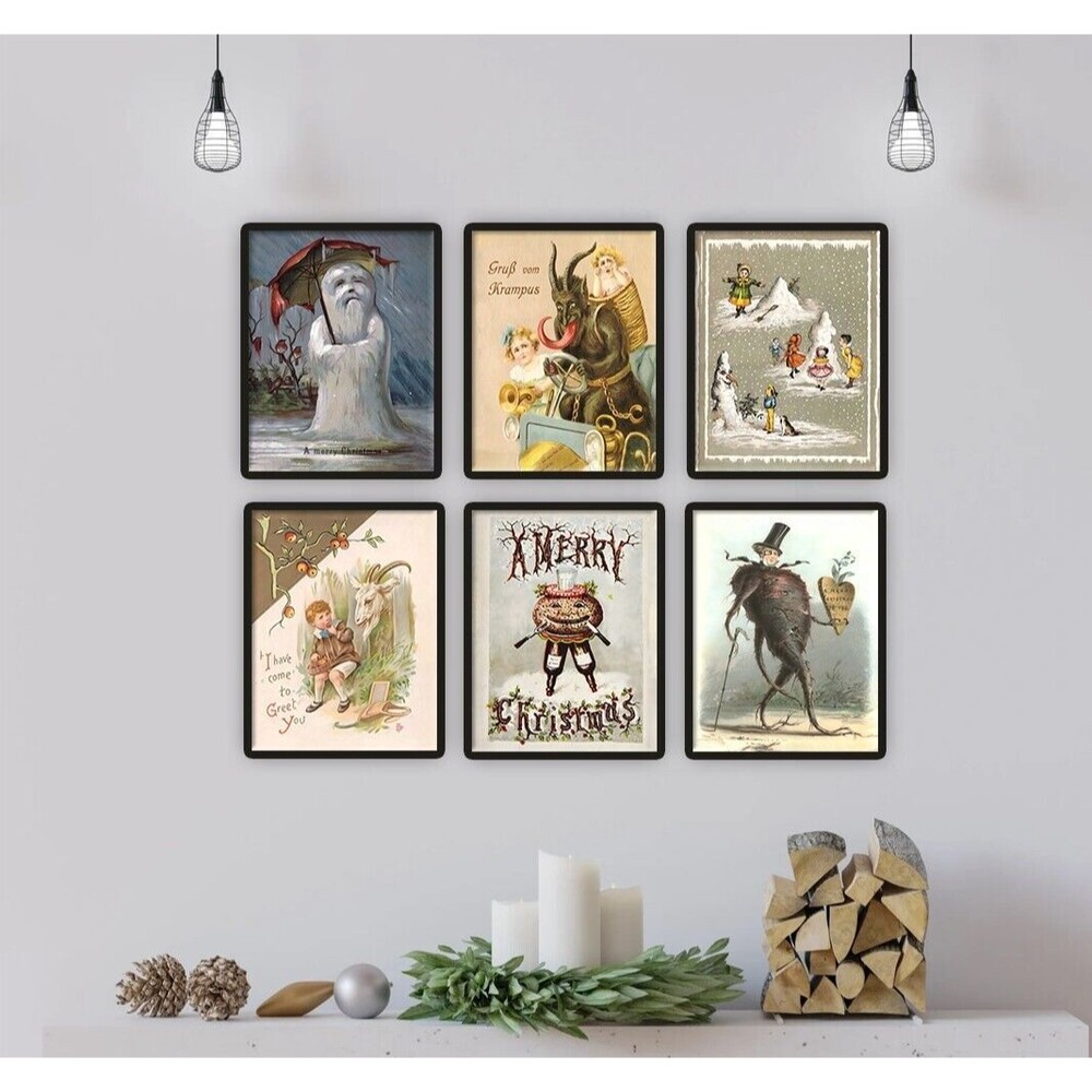 Victorian Christmas Decoration Strange Krampus Wall Art Set of 6 Prints 8x10
